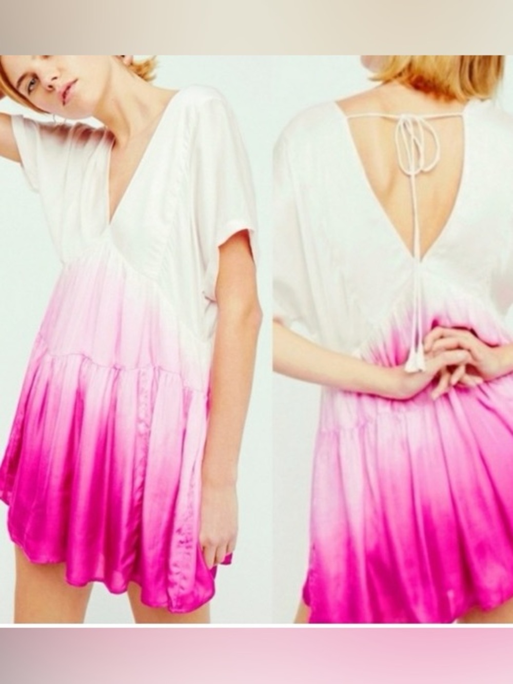 Free people pink silky ombré mini dress/tunic